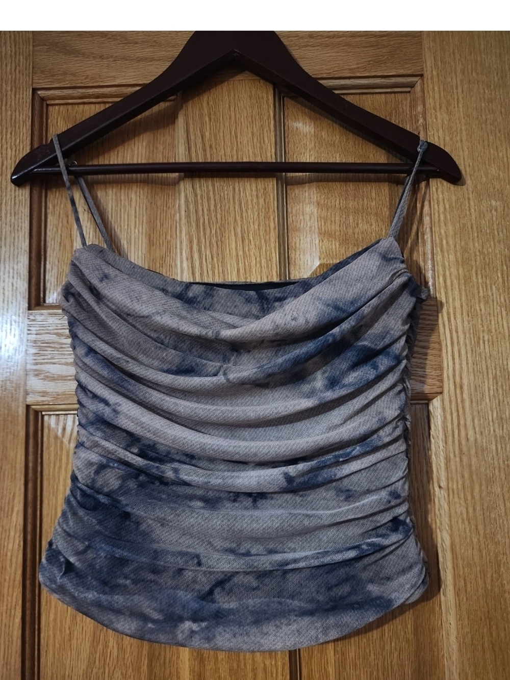 Zara Cowl Neck Tie-Dye Mesh Ruched Spaghetti Strap Cami Corset Sz S Neutral Y2K